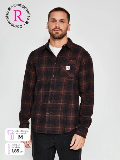 CAMISA HOMBRE HALF ALGODÓN MANGA LARGA FRANELA - 1