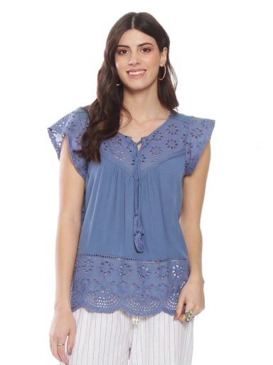BLUSA MUJER WADOS ESCOTE REDONDO MANGA CORTA BRODERIE - 3