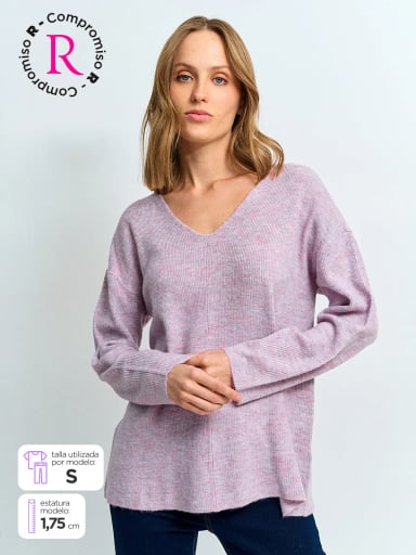 SWEATER MUJER AZIZ CUELLO EN V LISO - 1