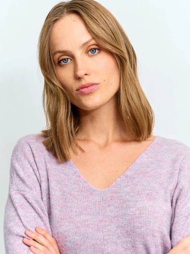 SWEATER MUJER AZIZ CUELLO EN V LISO - 3