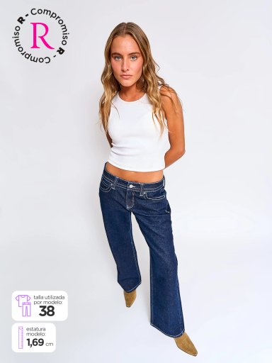 JEANS MUJER INDEX ALGODÓN WIDE LEG TIRO BAJO - 1