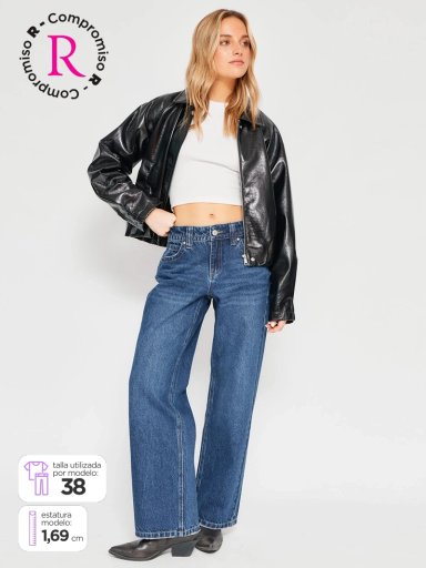 JEANS MUJER INDEX ALGODÓN WIDE LEG TIRO BAJO - 1