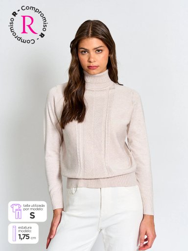 SWEATER MUJER AZIZ CUELLO TORTUGA BÁSICO TRENZADO - 1