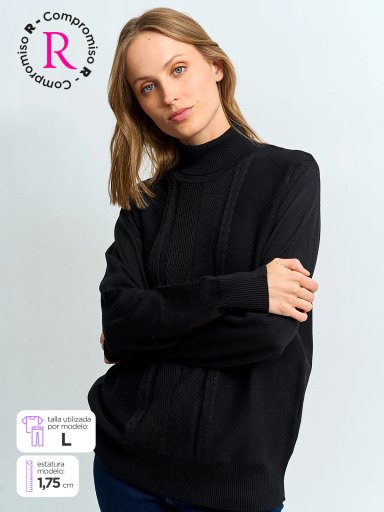 SWEATER MUJER AZIZ CUELLO TORTUGA BÁSICO TRENZADO - 1
