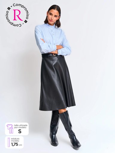 FALDA MUJER CACHAREL LARGA TIPO CUERO - 1