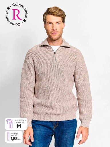 SWEATER HOMBRE CACHAREL ALGODÓN HALF ZIPPER TEXTURA - 1