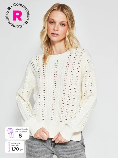 SWEATER MUJER PEPE JEANS ALGODÓN CUELLO REDONDO CALADO - 1