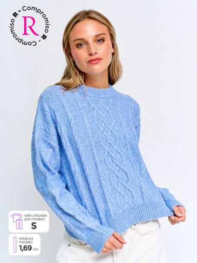 SWEATER MUJER INDEX MANGA LARGA TRENZADO - 1
