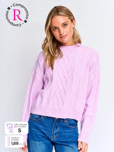 SWEATER MUJER INDEX MANGA LARGA TRENZADO - 1