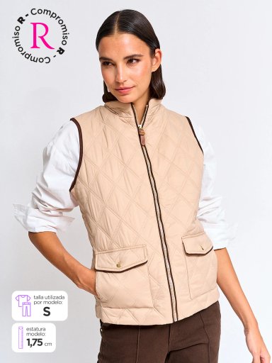 PARKA MUJER CACHAREL CUELLO MAO SIN MANGAS TIPO SUEDE - 1