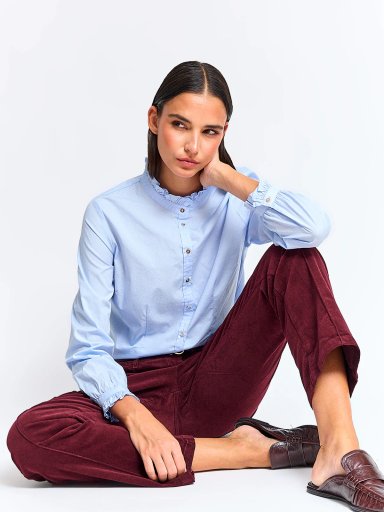 BLUSA MUJER CACHAREL ALGODÓN CUELLO ALTO MANGA LARGA - 4