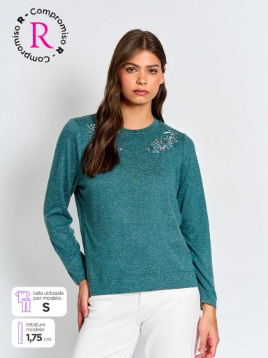 POLERA MUJER AZIZ MANGA LARGA BORDADA - 1