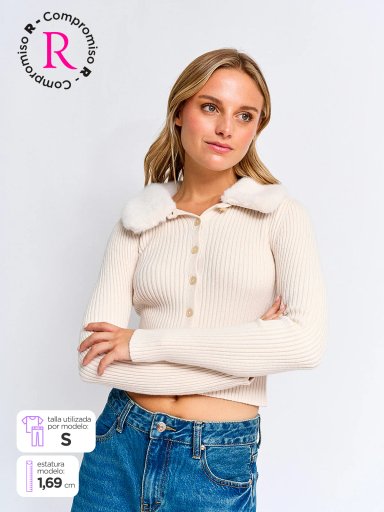 SWEATER MUJER INDEX MANGA LARGA CUELLO PELOS - 1