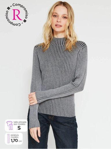 SWEATER MUJER BARBADOS CUELLO ALTO ACANALADO - 1