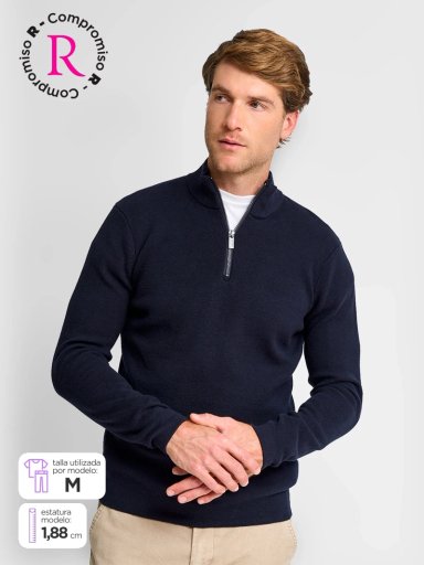 SWEATER HOMBRE CACHAREL ALGODÓN HALF ZIPPER TEXTURA - 1