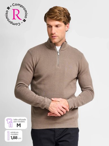 SWEATER HOMBRE CACHAREL ALGODÓN HALF ZIPPER TEXTURA - 1