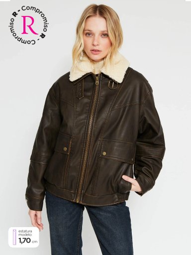 CHAQUETA MUJER INDEX BOMBER EFECTO PIEL - 1