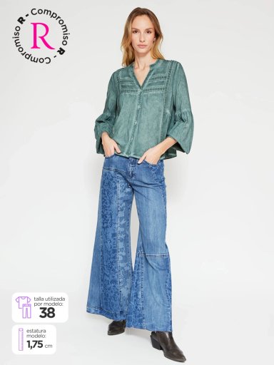 JEANS MUJER TATIENNE ALGODÓN WIDE LEG ESTAMPADO - 1