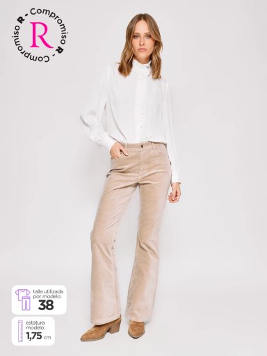PANTALÓN MUJER TATIENNE ALGODÓN FLARE EFECTO TERCIOPELO - 1