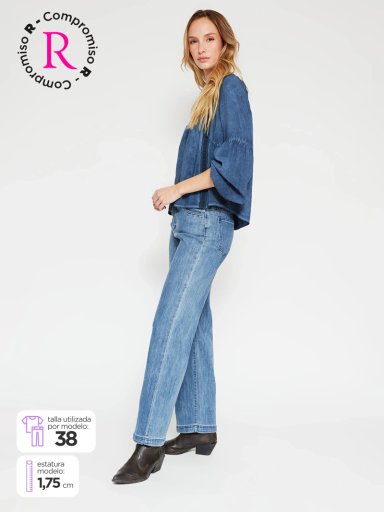 JEANS MUJER TATIENNE ALGODÓN RECTO TACHAS - 1