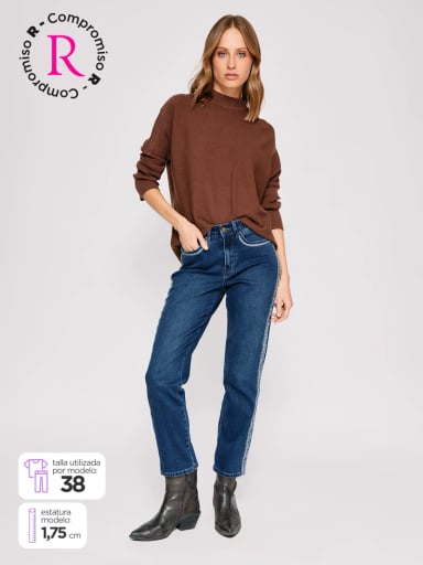 JEANS MUJER TATIENNE ALGODÓN RECTO BORDADO - 1