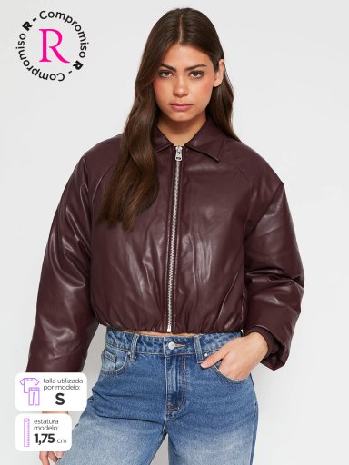 PARKA MUJER INDEX CORTA EFECTO PIEL AGLOBADA - 1