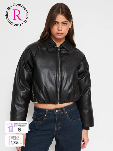 PARKA MUJER INDEX CORTA EFECTO PIEL AGLOBADA - 1