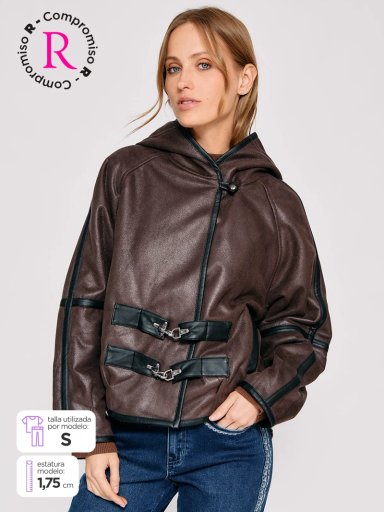 CHAQUETA MUJER TATIENNE CORTA EFECTO CUERO PELUDA - 1