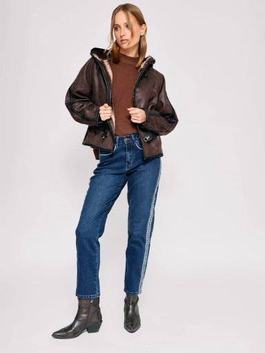 CHAQUETA MUJER TATIENNE CORTA EFECTO CUERO PELUDA - 4