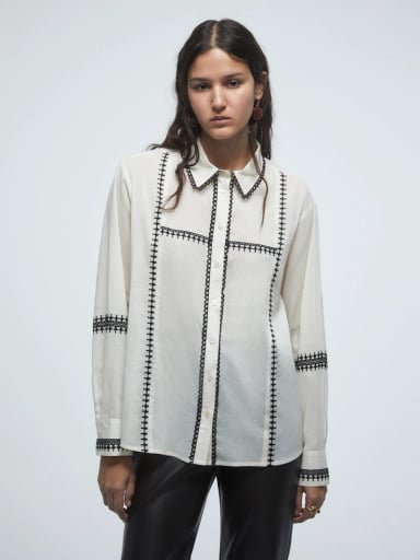 BLUSA MUJER SFERA ALGODÓN MANGA LARGA BORDADO - 2