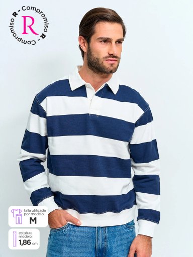 POLERA HOMBRE INDEX ALGODÓN CUELLO POLO MANGA LARGA RAYADA - 1