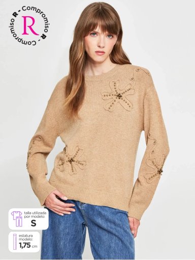 SWEATER MUJER TATIENNE BORDADO FLORES Y TACHAS - 1