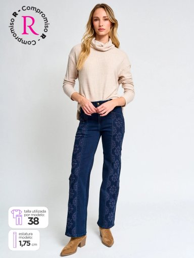 JEANS MUJER TATIENNE ALGODÓN RECTO BORDADO - 1