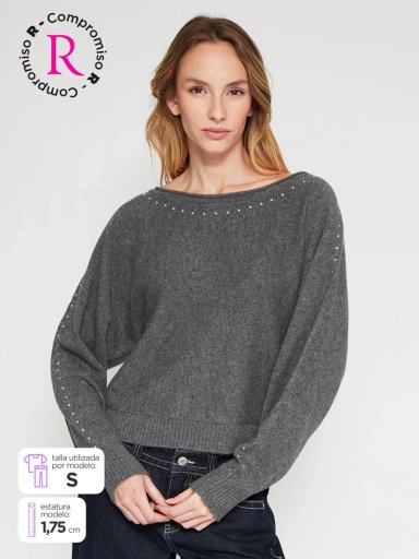 SWEATER MUJER INDEX MANGA LARGA TACHAS - 1