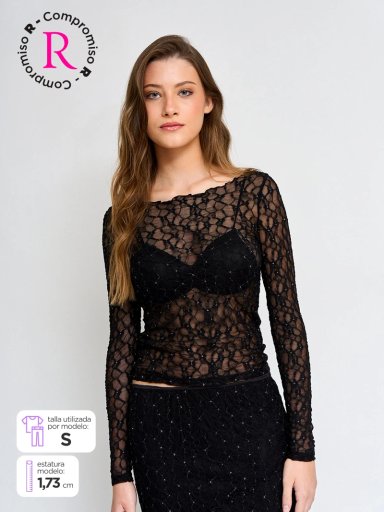 POLERA MUJER INDEX MANGA LARGA ENCAJE - 1