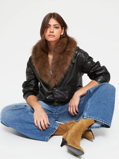 CHAQUETA MUJER INDEX CORTA EFECTO PIEL CUELLO - 4
