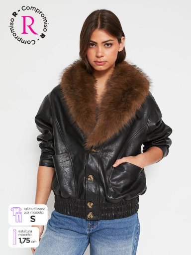 CHAQUETA MUJER INDEX CORTA EFECTO PIEL CUELLO - 1