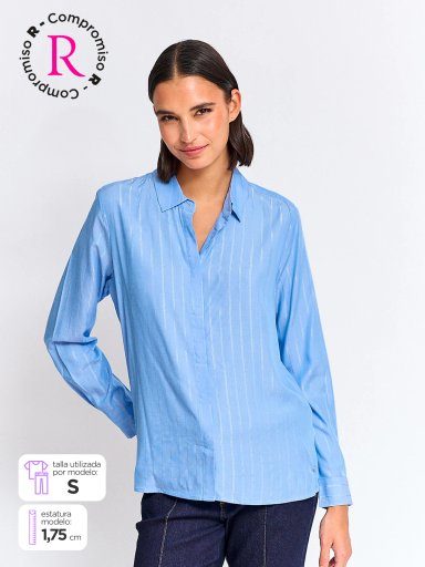 BLUSA MUJER CACHAREL CUELLO CAMISERO MANGA LARGA ESTAMPADA - 1