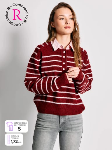 SWEATER MUJER INDEX MANGA LARGA RAYAS - 1