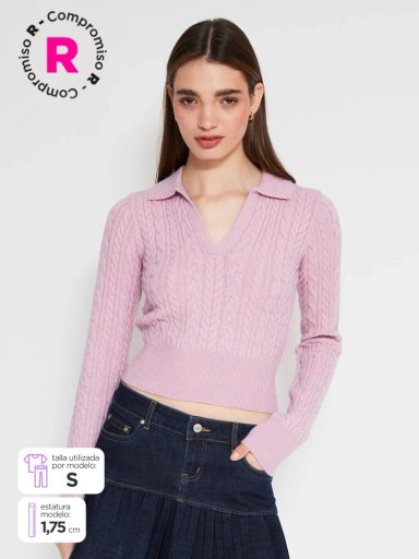 SWEATER MUJER INDEX CUELLO POLO MANGA LARGA TRENZADO - 1