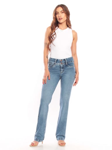 JEANS MUJER WADOS ALGODÓN RECTO TIRO ALTO BOTONES - 1