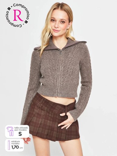 SWEATER MUJER INDEX MANGA LARGA TRENZADO CIERRE - 1