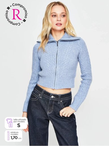 SWEATER MUJER INDEX MANGA LARGA TRENZADO CIERRE - 1