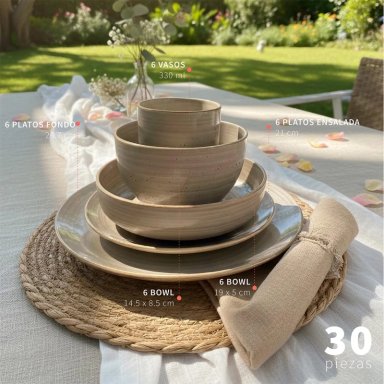 JUEGO DE VAJILLA SIMPLIT SIENA CERÁMICA 30 PIEZAS BEIGE - 1