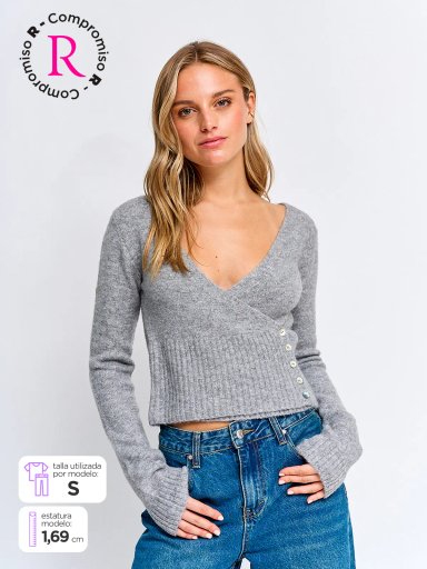 CARDIGAN MUJER INDEX MANGA LARGA BOTONES - 1