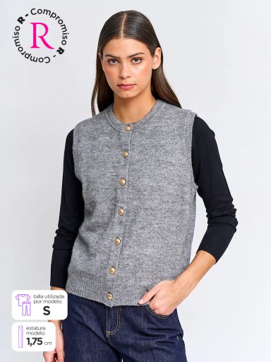 CARDIGAN MUJER CACHAREL LANA SIN MANGAS Y BOTONES - 1