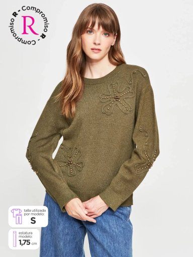 SWEATER MUJER TATIENNE BORDADO FLORES Y TACHAS - 1