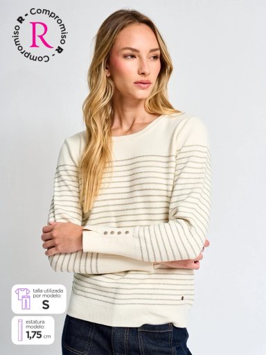 SWEATER MUJER CACHAREL CUELLO REDONDO MANGA LARGA RAYADO - 1
