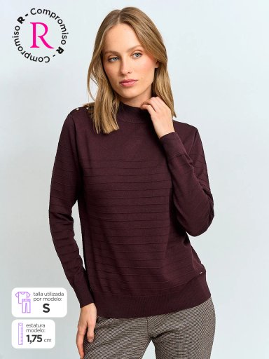SWEATER MUJER CACHAREL CUELLO MOCK MANGA LARGA BOTONES - 1