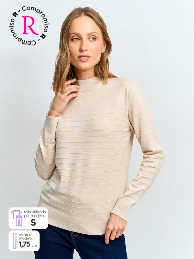 SWEATER MUJER CACHAREL CUELLO MOCK MANGA LARGA BOTONES - 1